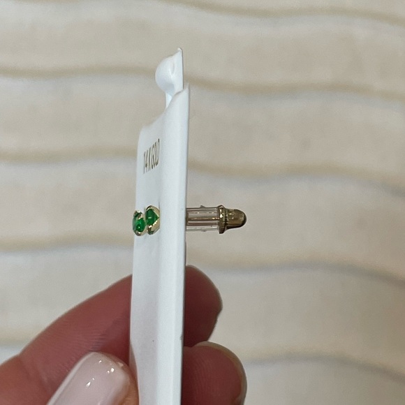 14k Gold Emerald CZ Stud Earrings - Picture 3 of 3